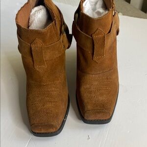 Brown Suede Chunky Heel Ankle Booties